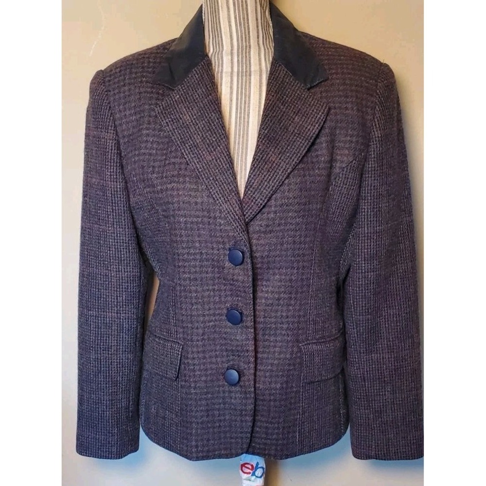 Charles‎ Klein Women's Size 12 Wool Blend Tweed Blazer Leather Collar